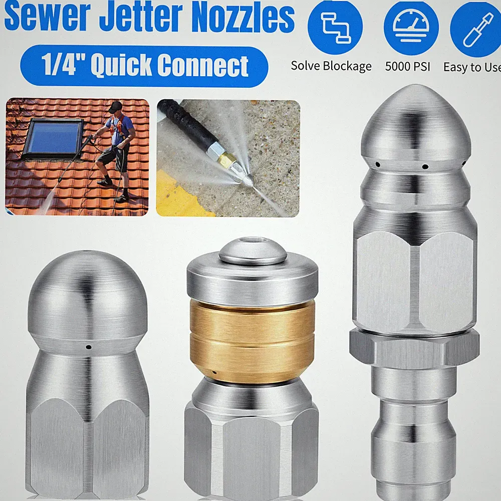 3Pcs Sewer Jetter Nozzle Drain Jet Pressure Washer 1/4'' Quick Connect 5000 PSI