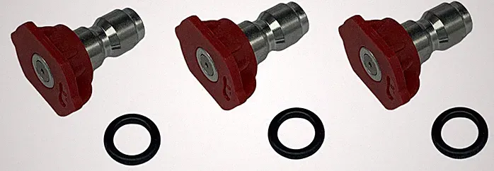 3PK Pressure Washer 1/4 QC Nozzle Tips, 0°, Red, 2 GPM (6 Month Warranty)