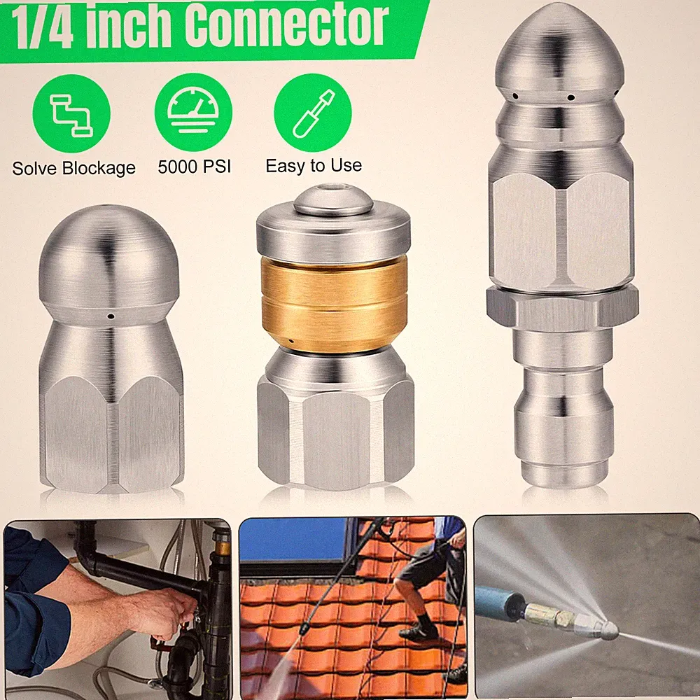 3x 5000 PSI Multifunction Sewer Jetter Nozzle Pressure Washer Drain Jet Hose Tip