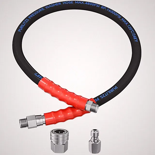 4 FT Pressure Washer Whip Hose 3/8 In 4800 PSI Reel Connector Quick Connect