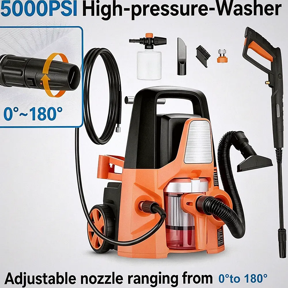 4 in 1 Electric 1400w Pressure Washer 5000PSI 1.7GPM w/0°-180° Adjustable Nozzle