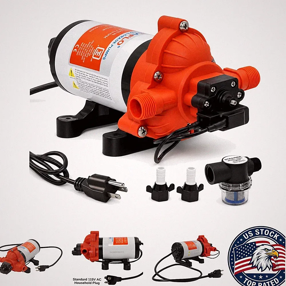 4- Quiet Water Pump - 3.3 GPM with Smart Pressure Switch for RVs