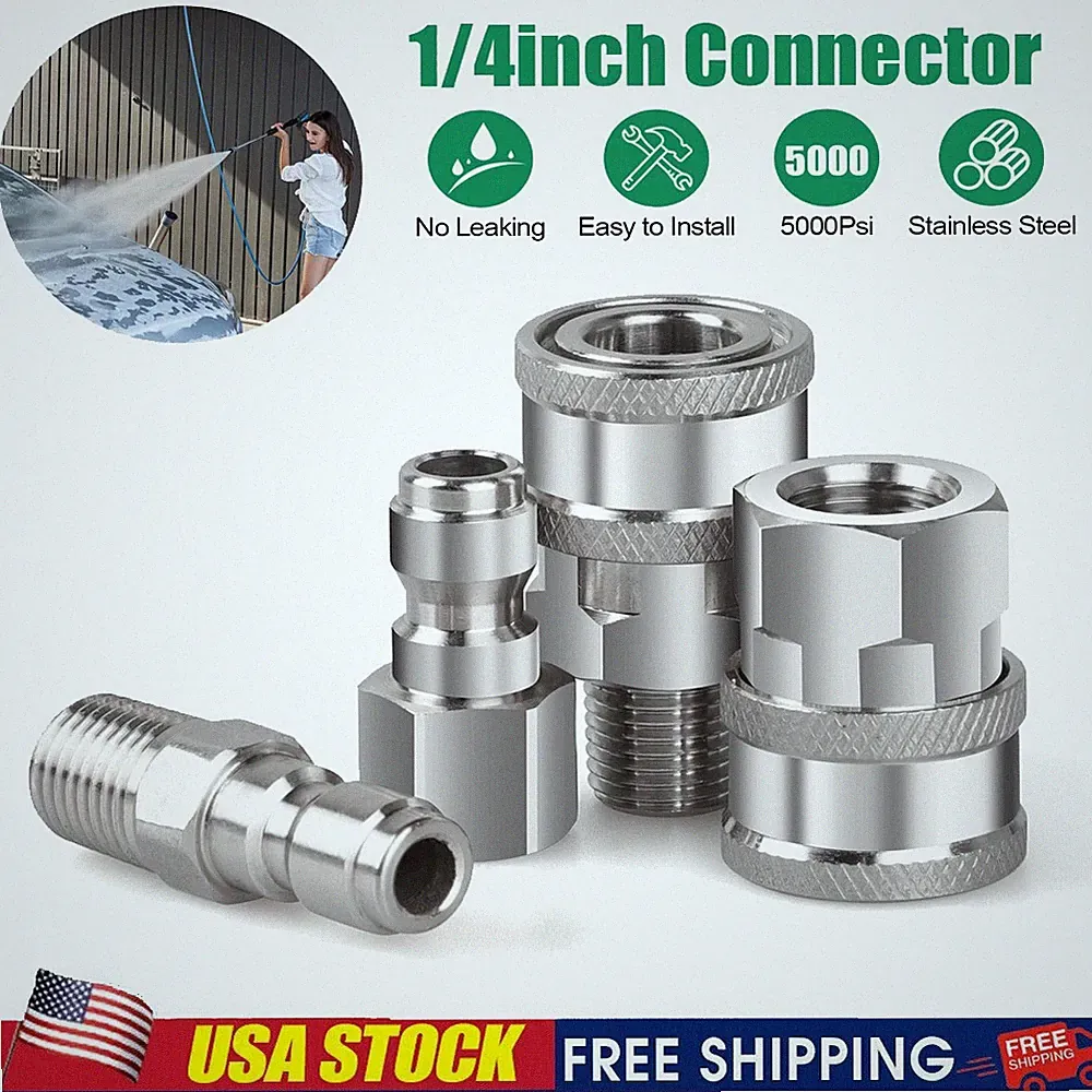 4 Set 1/4''NPT Stainless Steel Quick Connect Fitting Pressure Washer Adapter Set
