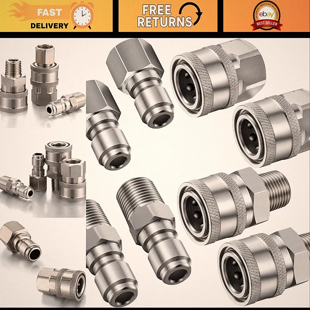 4 Set 1/4" Pressure Washer Couplers - NPT Internal & External Thread Connectors