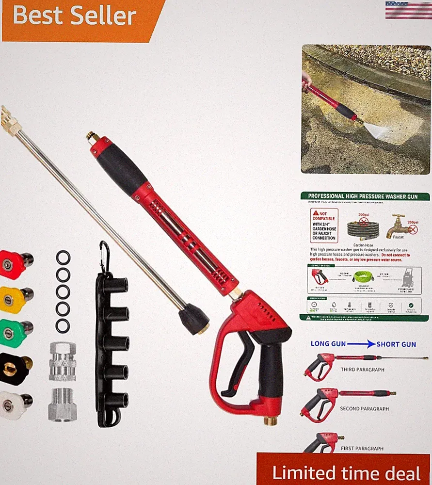 40" Heavy Duty Pressure Washer Gun with M22 Fittings & Safety Trigger - 5000 PSI