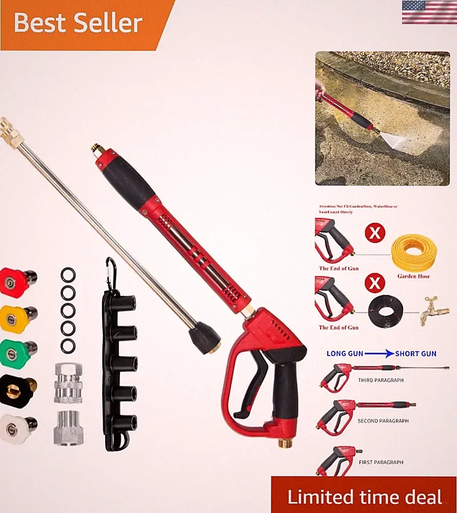 40 Inch High Pressure Washer Gun with Replacement Wand & 5 Nozzles - 5000 PSI