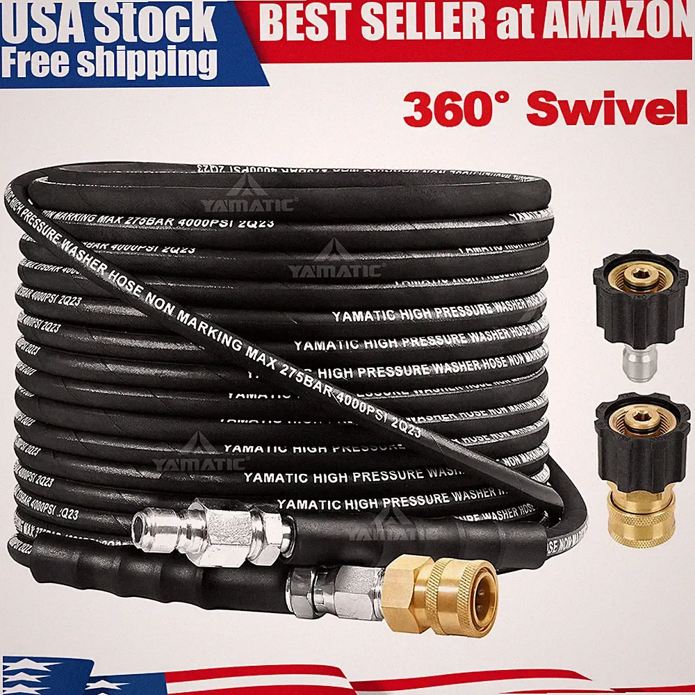 4000 psi 1/4" Pressure Washer Hose 3/8" & M22-14mm Quick Connects for Hot Water