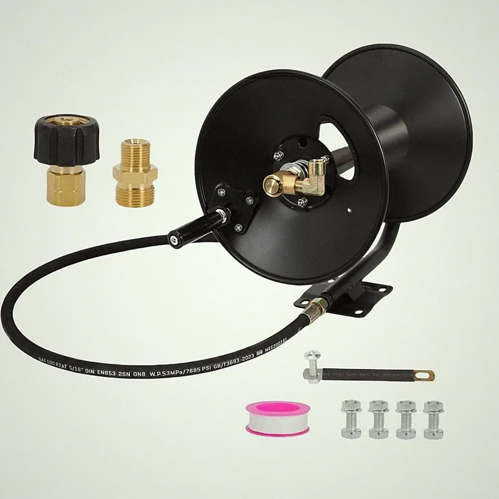 4000 PSI 100FT 3/8" NPT Heavy-Duty Steel Pressure Washer Hose Reel