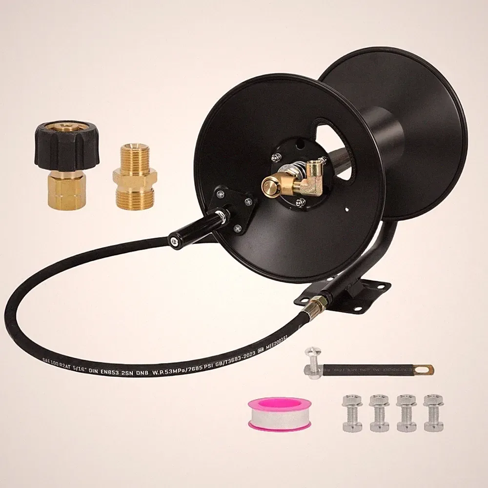 4000 PSI 100FT 3/8" NPT Heavy-Duty Steel Pressure Washer Hose Reel