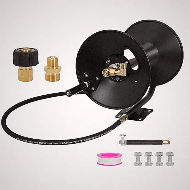 4000 PSI 150FT Steel Pressure Washer Reel, 3/8" NPT, Hand Crank Design