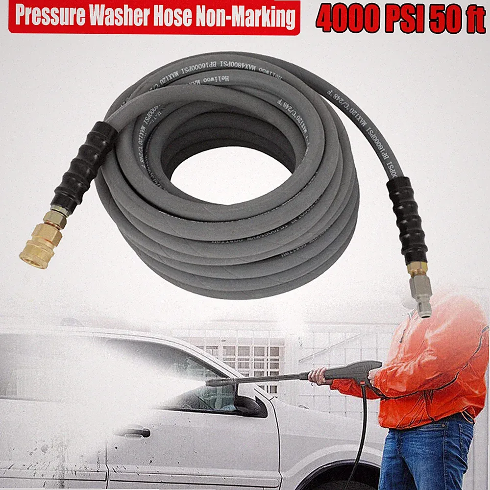 4000 PSI 50 ft / 100 ft 3/8" Pressure Washer Hose Non-Marking Gray With Couplers