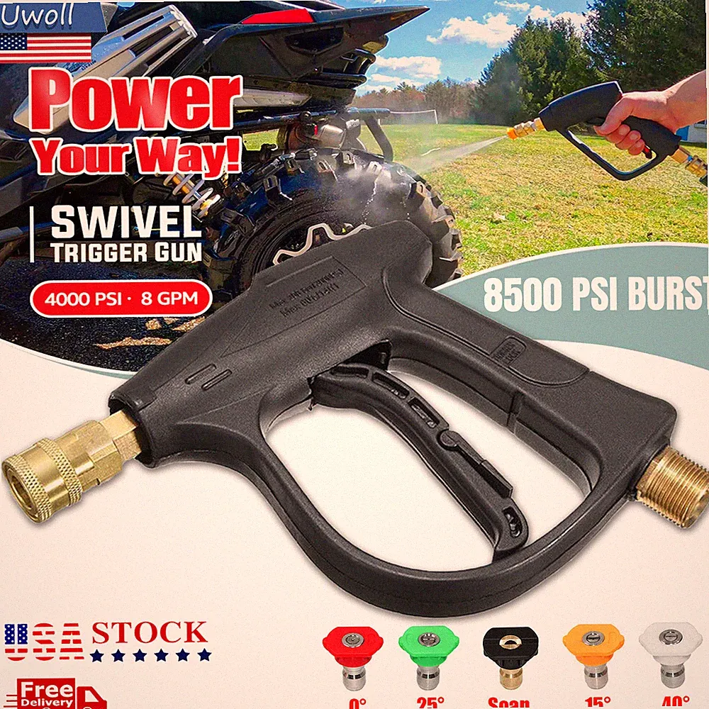 4000 PSI High Pressure Washer Gun Car Wash Foam Spray Short Wand Nozzle Tips
