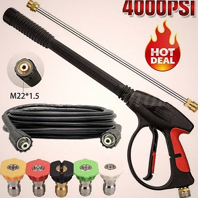 4000 PSI High Pressure Washer Gun M22 Fitting Extension Wand 5 Nozzles Hose Kit