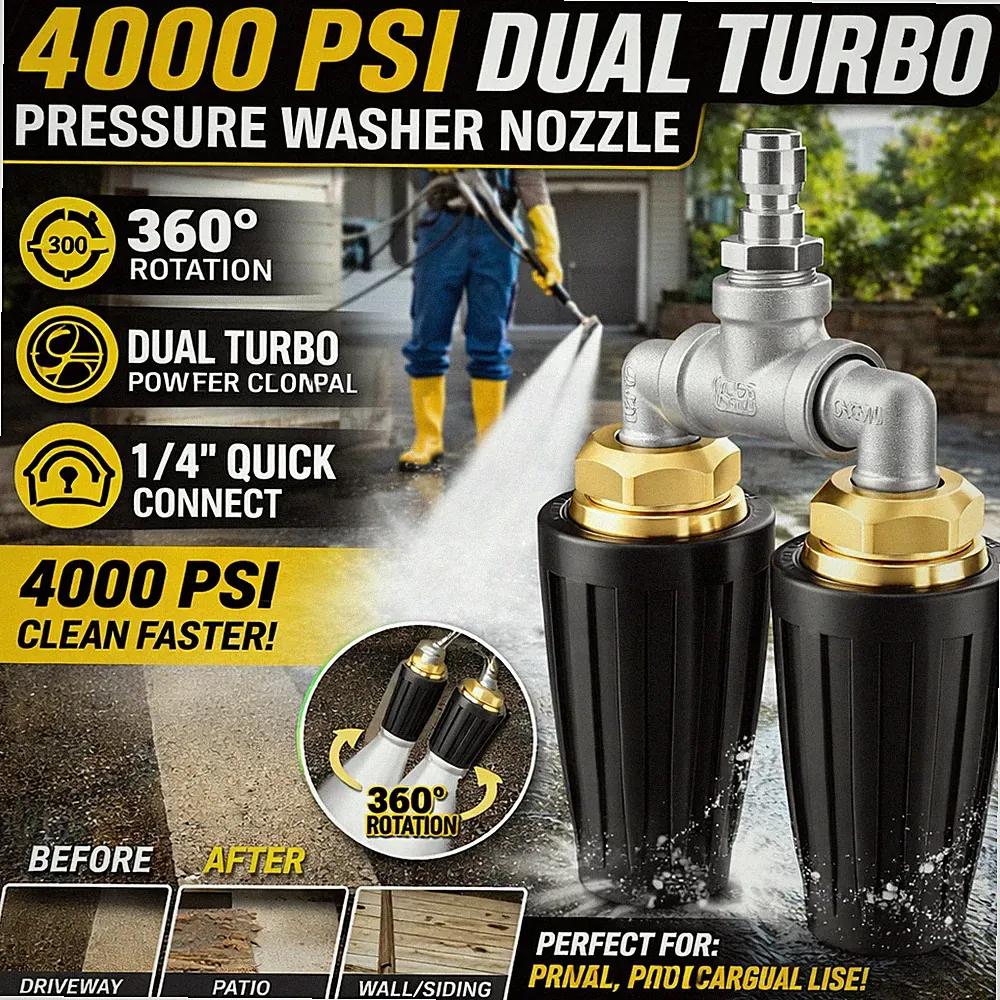 4000 PSI Pressure Washer Dual Turbo Nozzle 1/4" Quick Connect for Driveway Car