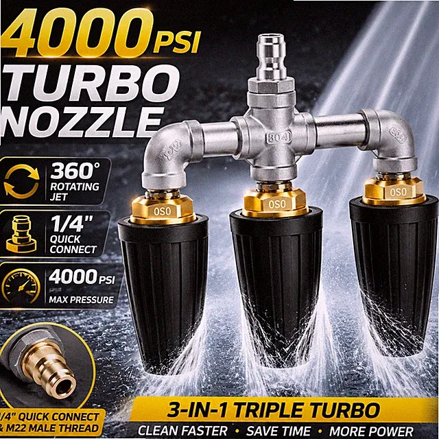 4000 PSI Pressure Washer Nozzle Turbo Rotating Jet Tip 3 in 1 1/4 Quick Connect