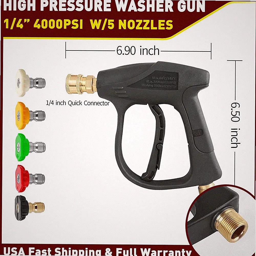 4000PSI 1/4" High Pressure Washer Car Gun Wash Foam Spray Short Wand w/5 Nozzle