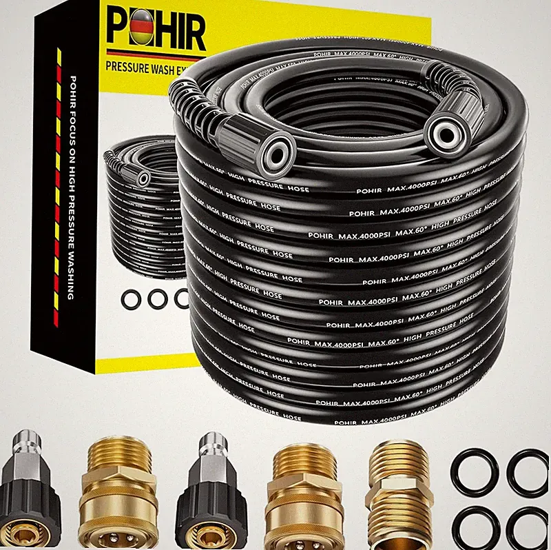 4000PSI 100ft Power Washer Hose with M22 Adapter & 4pcs 3/8 Quick Connect