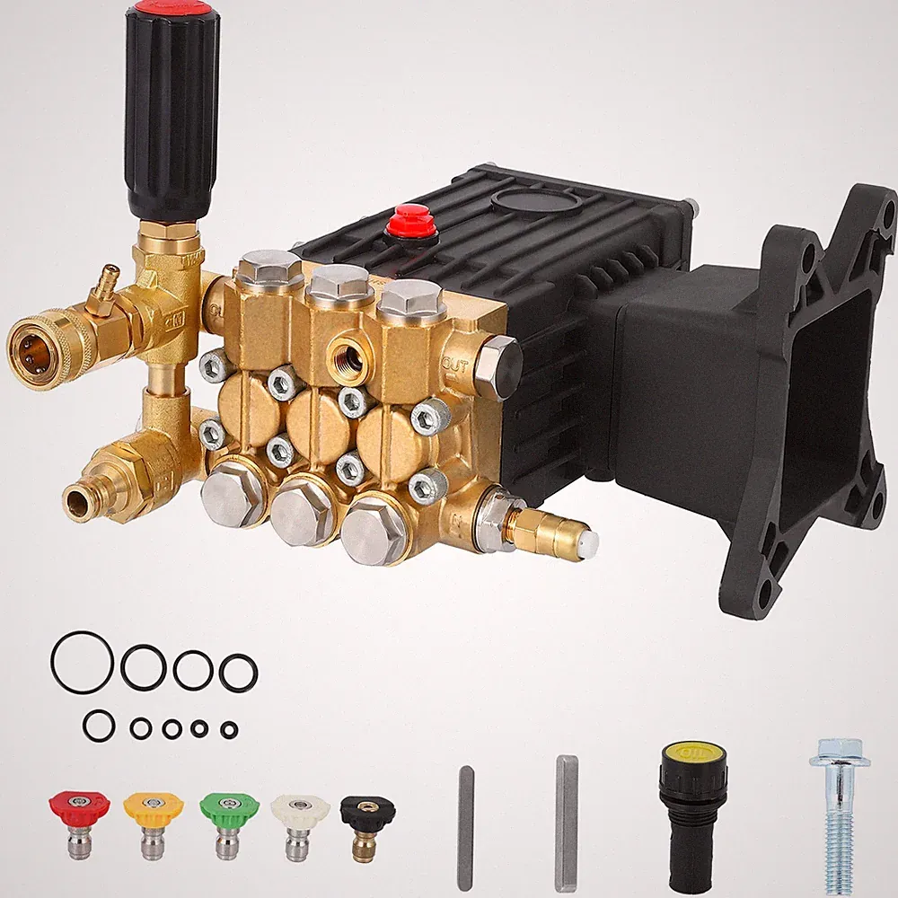 4000PSI 4 GPM 1"Shaft Horizontal Triplex Plunger Power Washer Pressure Pump Kit