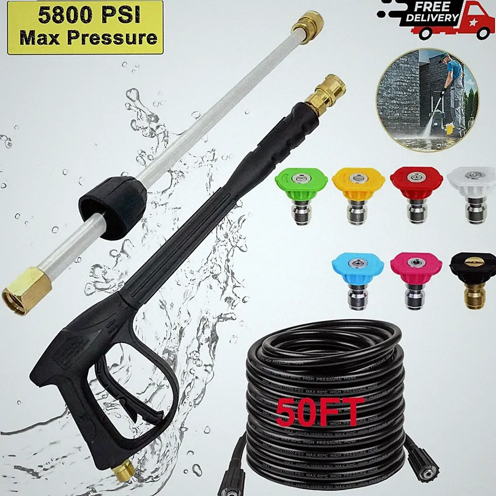 4000PSI Car Power Washer Gun Spray Wand Lance Nozzle + 50FT M22-14MM Hose Kit US