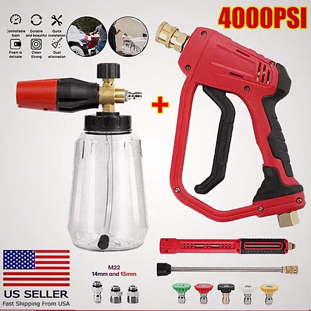 4000PSI High Pressure Car Power Washer Gun Spray Wand Lance & 1/4" Foam Cannon