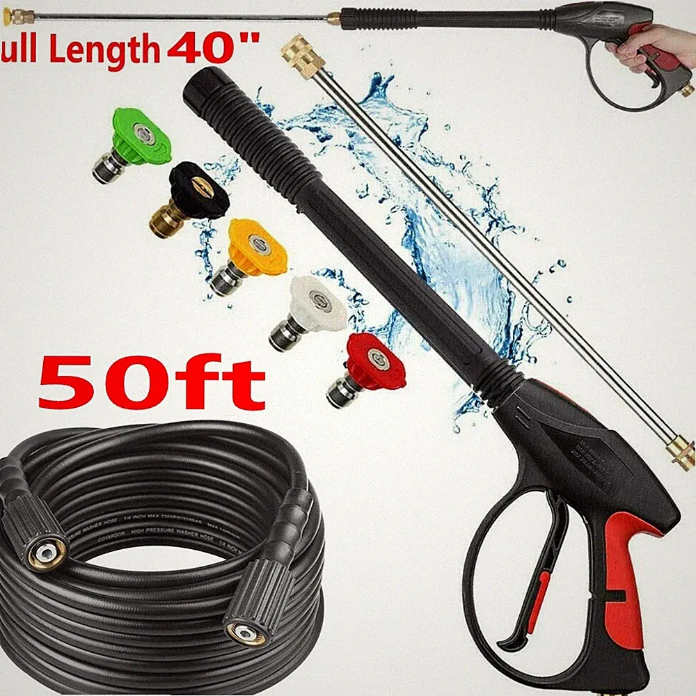 4000PSI High Pressure Car Power Washer Gun Spray Wand Lance Nozzle and 50ft Hose