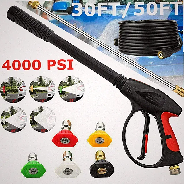 4000PSI High Pressure Car Power Washer Gun Spray Wand Lance Nozzle + Hose Kit US