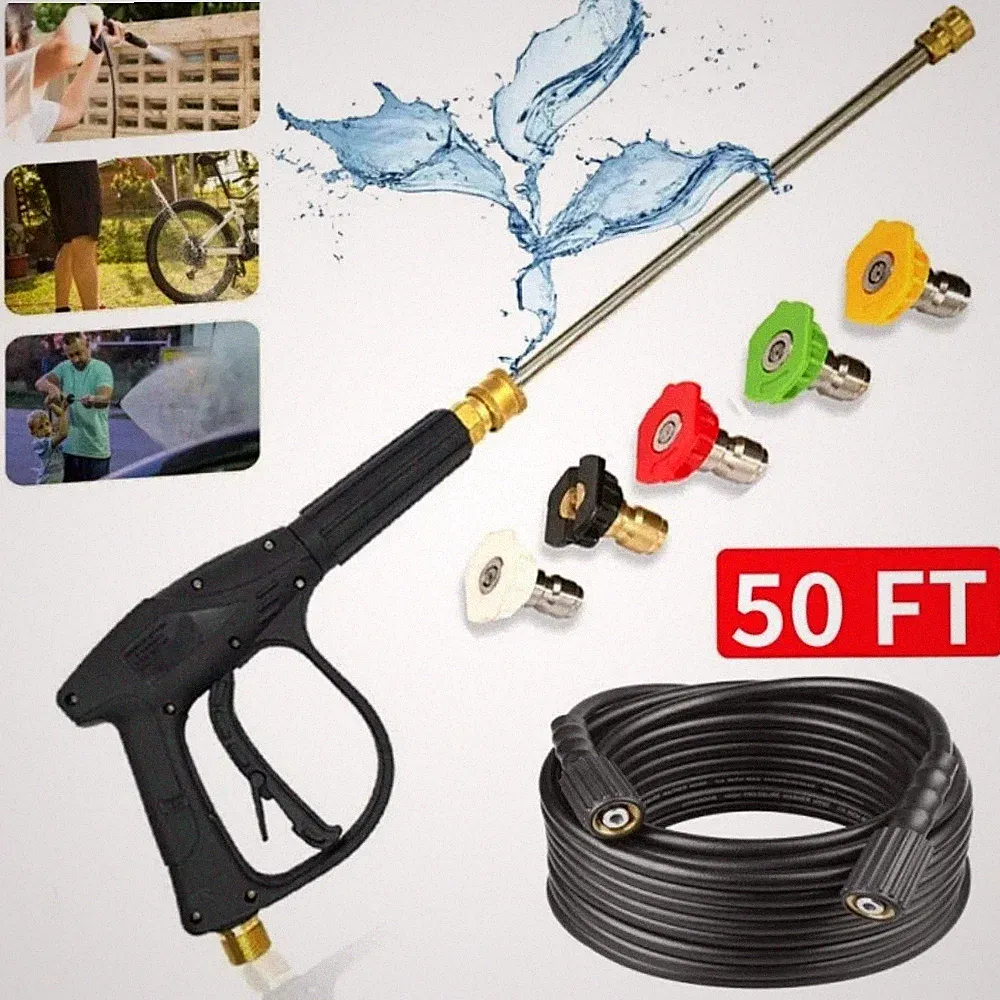 4000PSI High Pressure Car Power Washer Gun Spray Wand Lance Nozzle + Hose Kit US
