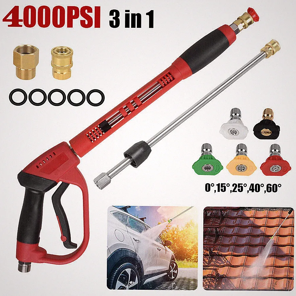 4000PSI High Pressure Car Power Washer Spray Gun Wand Lance Nozzle Tips Hose Kit