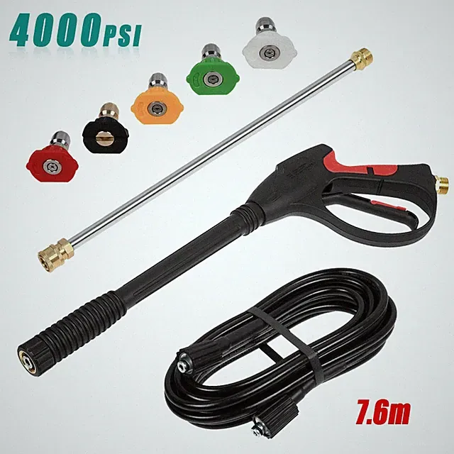 4000PSI High Pressure Power Washer Spray Gun Wand Lance & 25FT Hose & 5 Nozzle