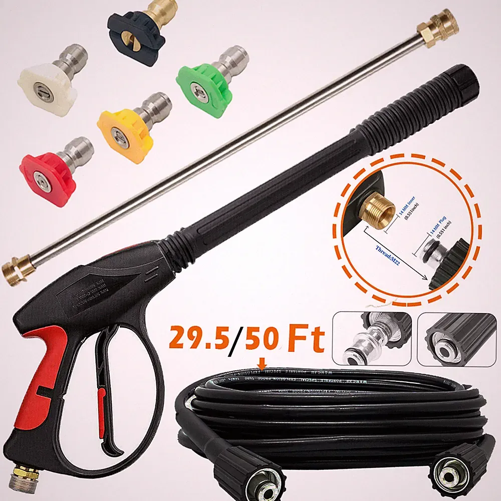 4000PSI High Pressure Power Washer Spray Gun Wand Lance & 50 FT Hose & 5 Nozzle