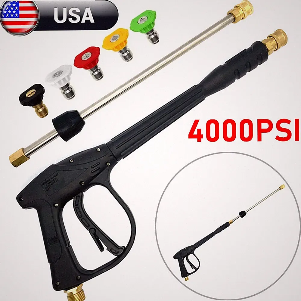 4000PSI High Pressure Power Washer Spray Gun Wand Lance Nozzle Tips Hose Kit M22