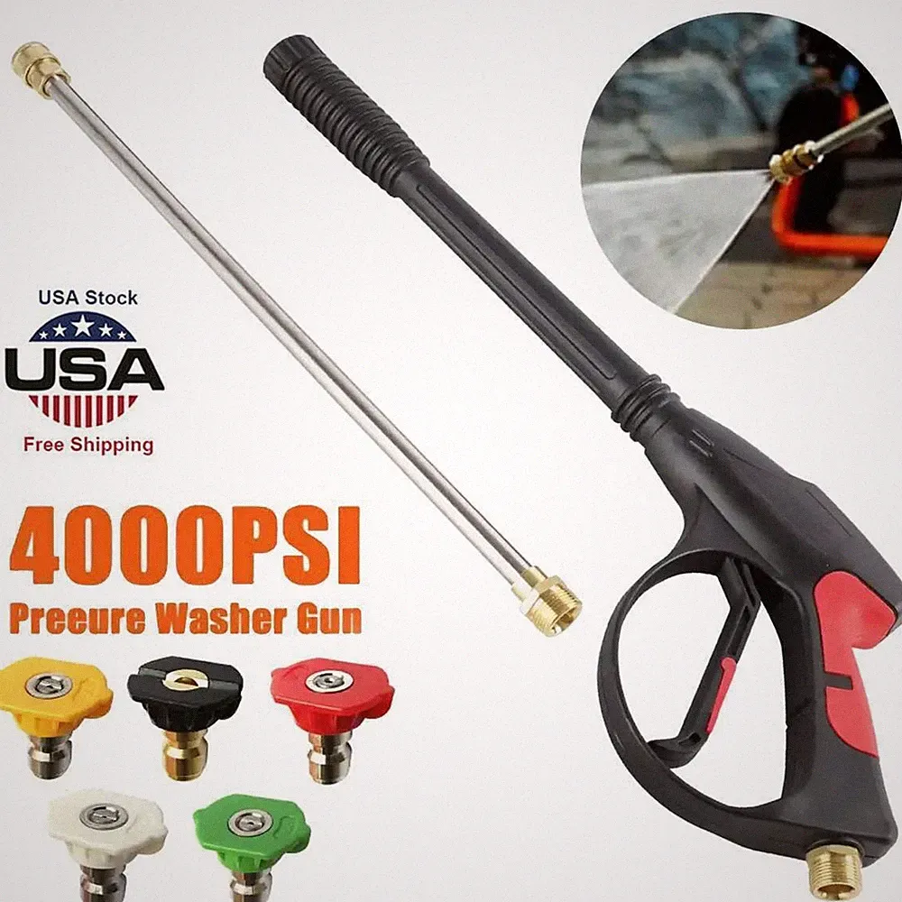 4000PSI High Pressure Power Washer Spray Gun Wand Lance Nozzle Tips Hose Kit new