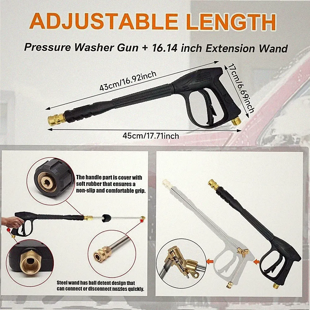 4000PSI High Pressure Spray Gun Power Washer Wand Lance Nozzle Hose Pack