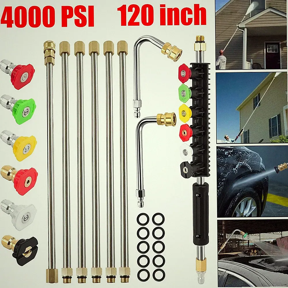 4000PSI High Pressure Washer Extension Wand Telescopic Lance w/ 6x Spray Nozzle