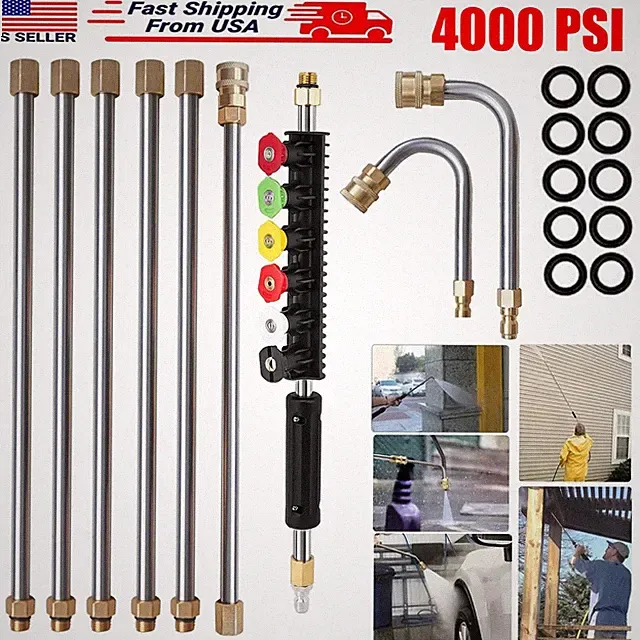 4000PSI High Pressure Washer Extension Wand Telescopic Lance w/ 6x Spray Nozzle