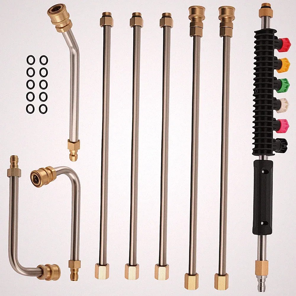 4000PSI Pressure Washer Extension Wand Kit 97in 6 Nozzles 3 Angle Curved Rod