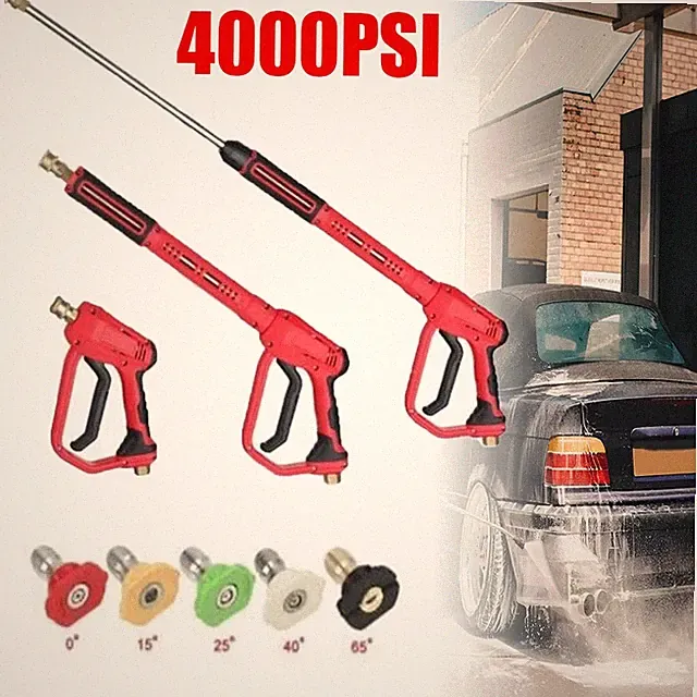 4000PSI Pressure Washer Gun Lance Spray Wand Jet Wash Hose Car Patio + 5 Nozzles