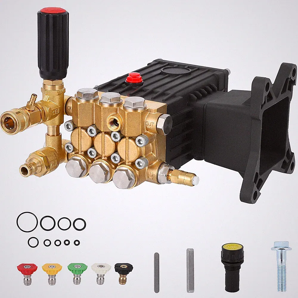 4000PSI Pressure Washer Pump 4.4GPM 1" Shaft Horizontal Triplex Plunger Power