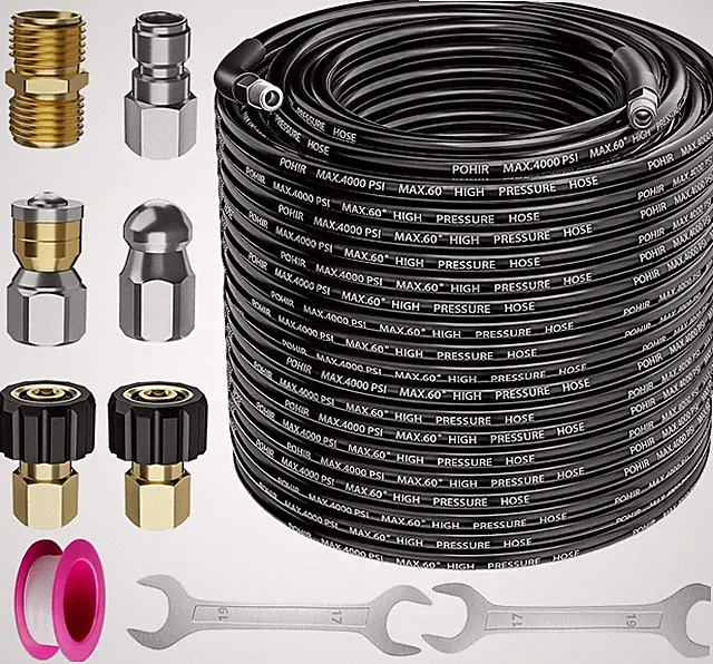 4000PSI Sewer Jetter Nozzles Kit 100FT Drain Cleaning Hose for Pressure Washer