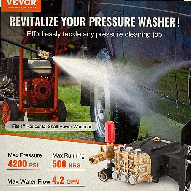 4200 PSI Pressure Washer Pump 1" Shaft 4.2 GPM Triplex w/ 5 Nozzles