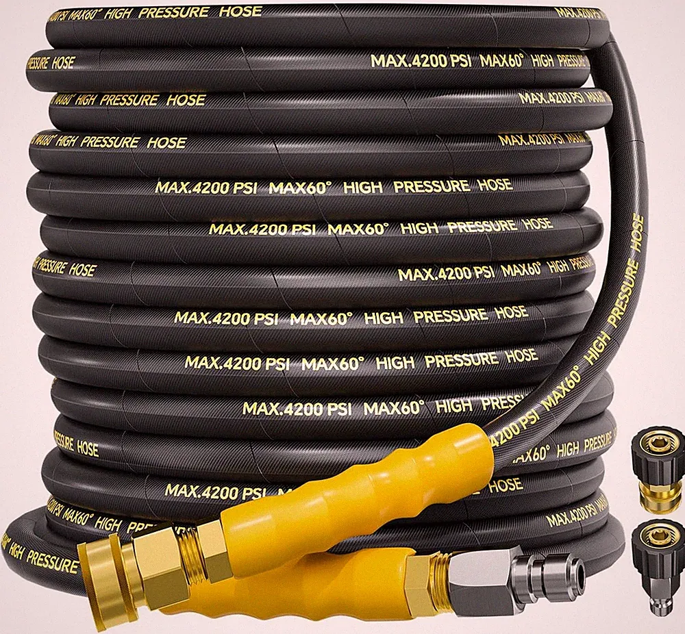 4200PSI Pressure Washer Hose 50FT with 3/8" Swivel Quick Connect for Cold/Hot...