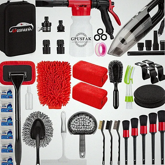 42Pcs Car Wash Kit Foam Gun Sprayer Detailing Brushes Vacuum Cleaner