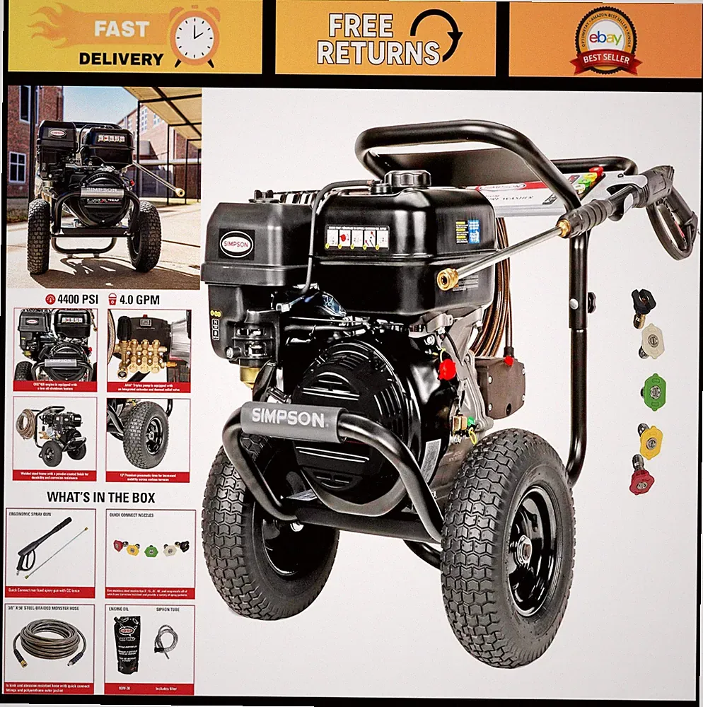 4400 PSI Gas Pressure Washer, 4.0 GPM Commercial Power Washer, Cold Water, 50' H