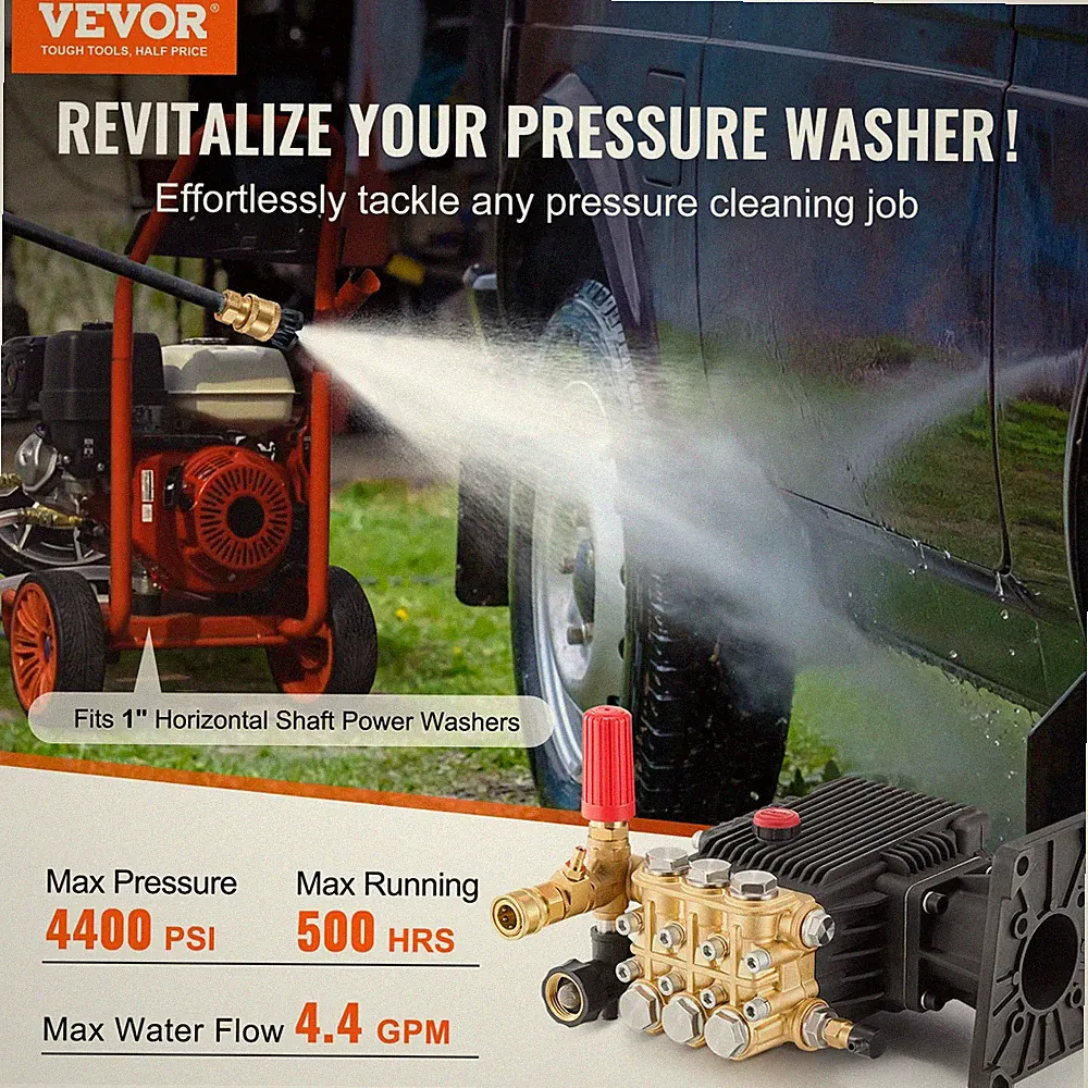4400 PSI Pressure Washer Pump 1" Shaft 4.4 GPM Triplex w/ 5 Nozzles