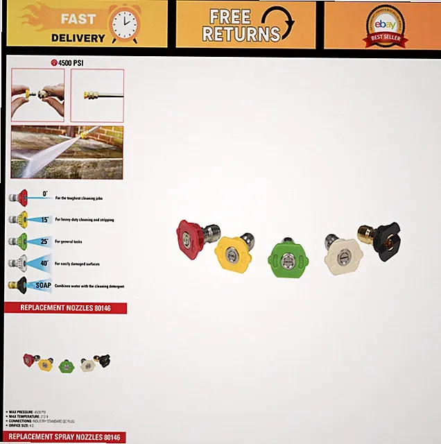 4500 PSI Pressure Washer Nozzles Set of 5, 1/4" Quick Connect, Hot/Cold Water