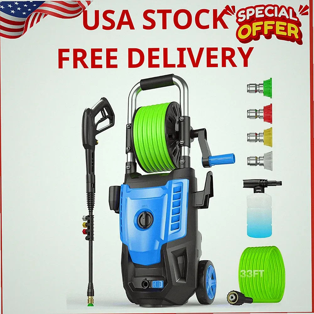 **4800 PSI Pressure Washer 33FT Hose 4 Nozzles Foam Cannon Home Car Patio Blue P