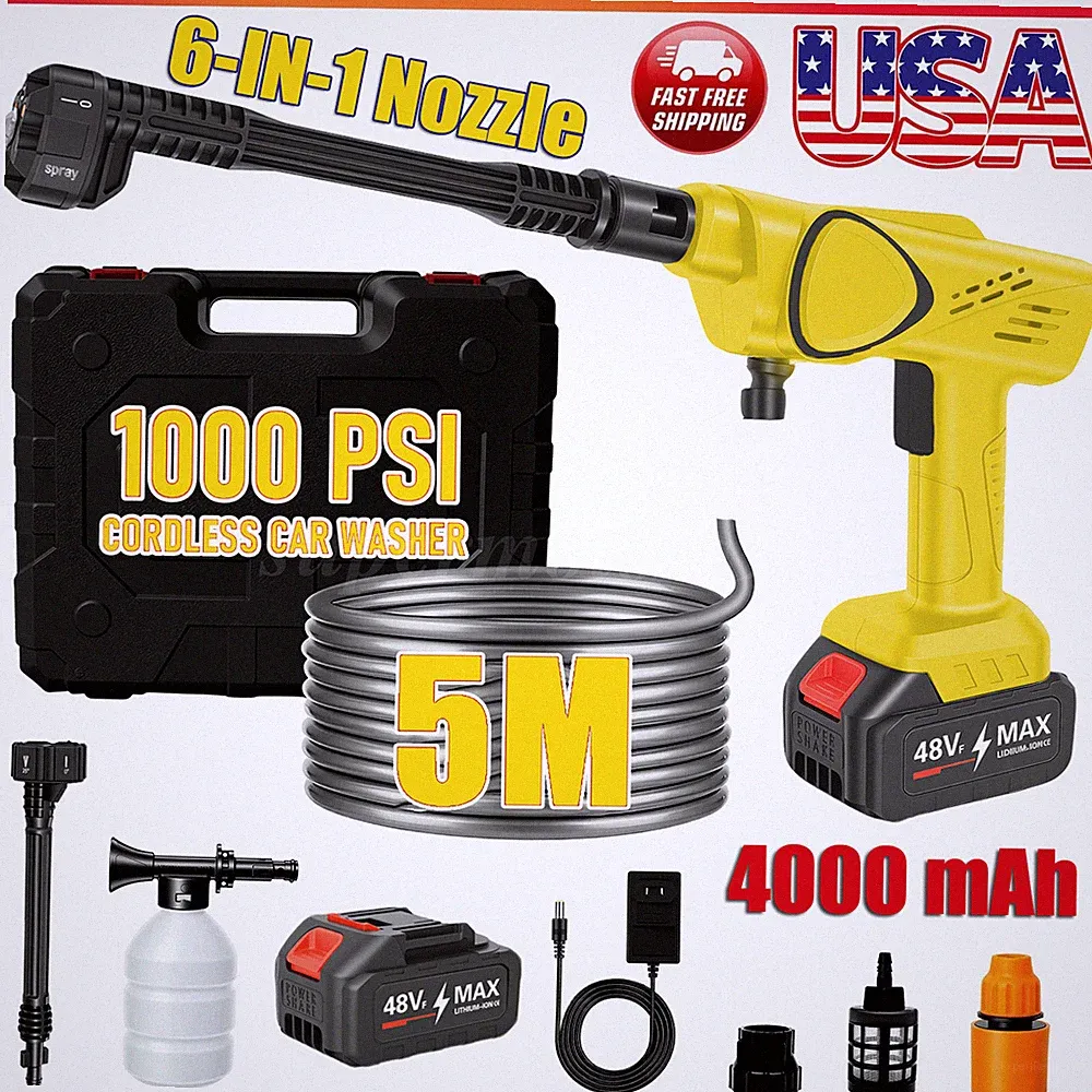 48V Cordless Pressure Washer 1000 PSI Portable Power Washer w/ Battery & Charger