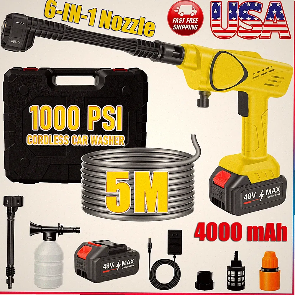 48V Portable Cordless Electric High Pressure Water Spray Gun Car Washer Cleaner