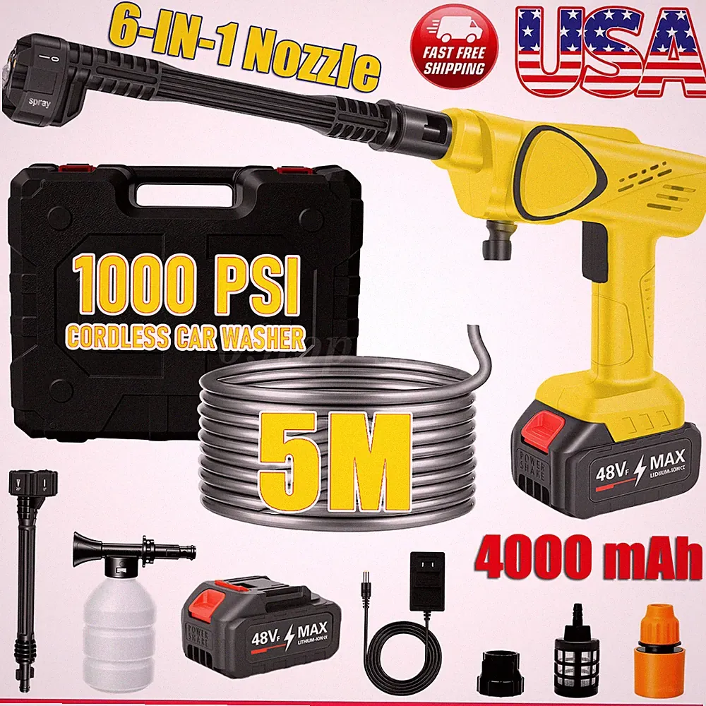 48V Portable Cordless Electric High Pressure Water Spray Gun Car Washer Cleaner