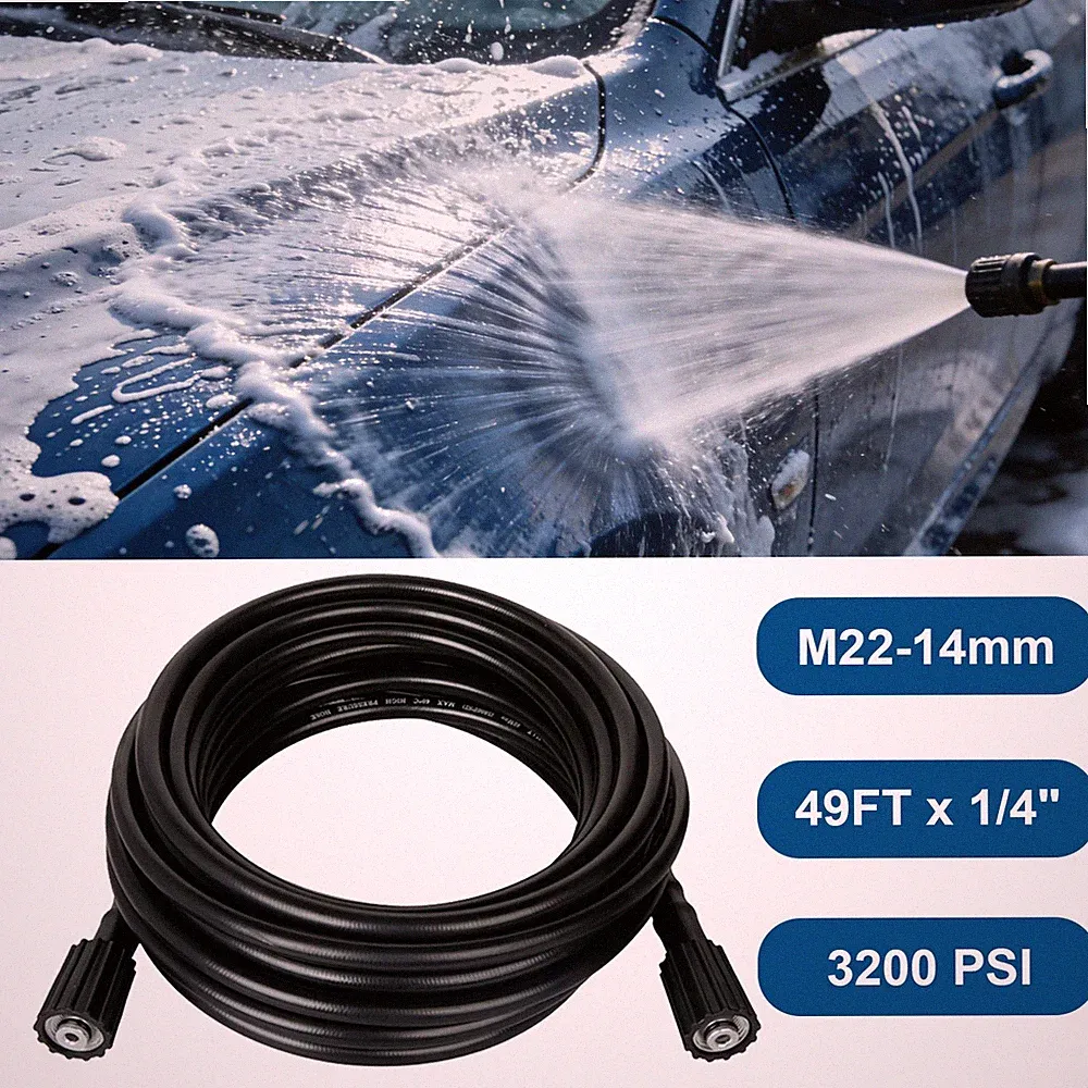 49FT Pressure Washer Hose 1/4'' M22-14mm 3200PSI Kink Resistant Replacement Hose